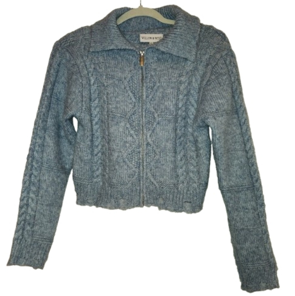 NWT Willow & Wind Light Blue Wool Blend Zip Front Cardigan Size S Soft Cozy Warm